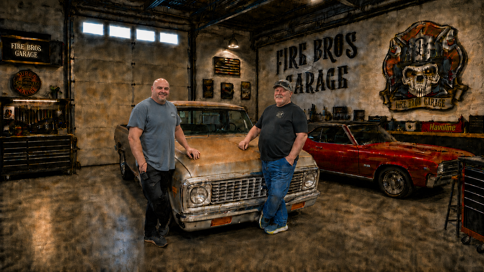 The Fire Bros with their C10 in the garage
